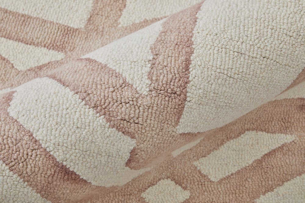 9' X 13' Ivory Pink and Tan Wool Geometric Hand Tufted Area Rug