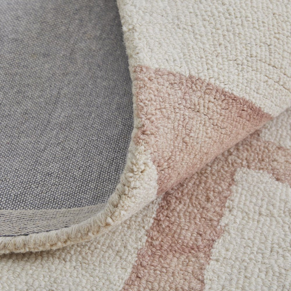9' X 13' Ivory Pink and Tan Wool Geometric Hand Tufted Area Rug