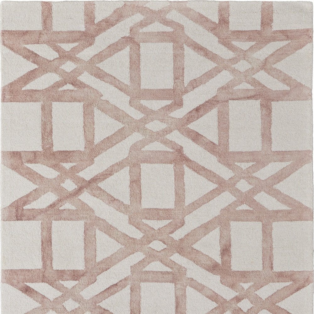 9' X 13' Ivory Pink and Tan Wool Geometric Hand Tufted Area Rug