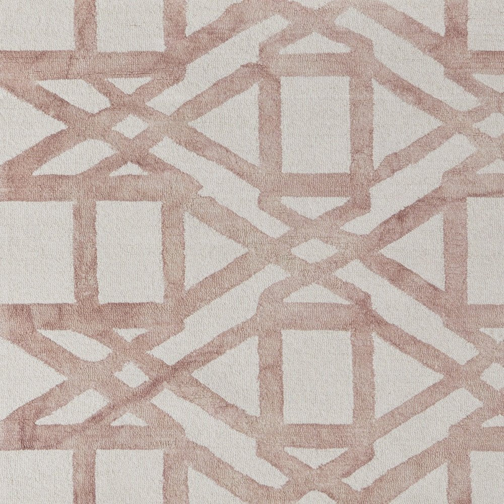 9' X 13' Ivory Pink and Tan Wool Geometric Hand Tufted Area Rug