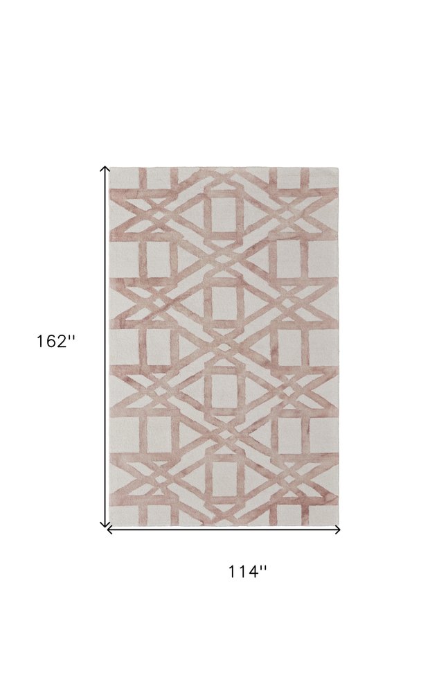 9' X 13' Ivory Pink and Tan Wool Geometric Hand Tufted Area Rug