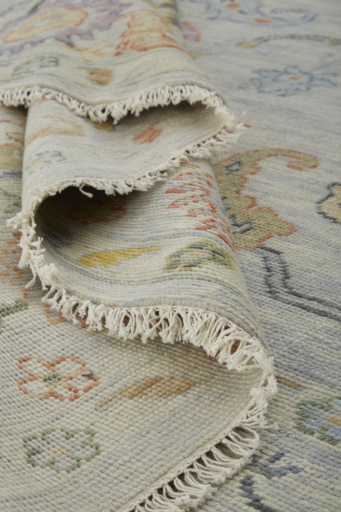 9' X 13' Gray Red and Yellow Wool Oriental Hand Knotted Area Rug With Fringe