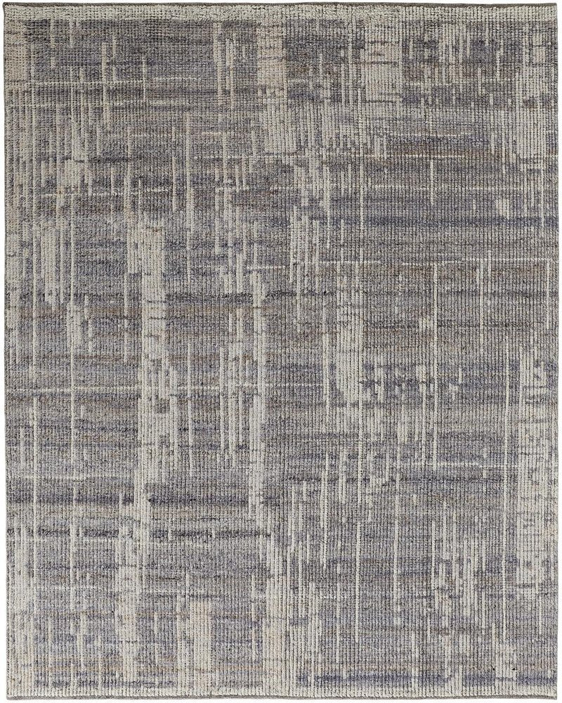 9' X 13' Gray and Ivory Wool Abstract Hand Knotted Worn Faded Area Rug
