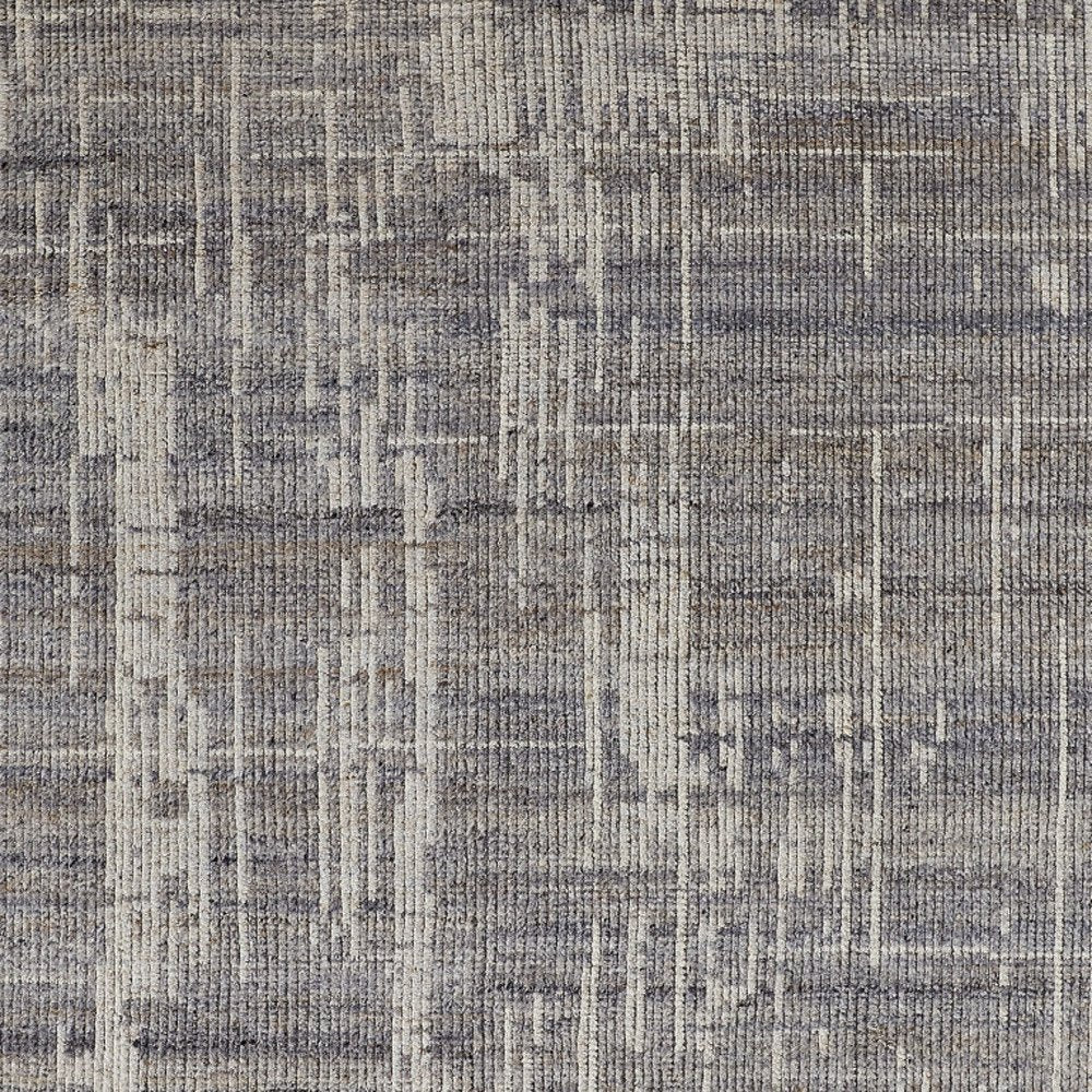 9' X 13' Gray and Ivory Wool Abstract Hand Knotted Worn Faded Area Rug