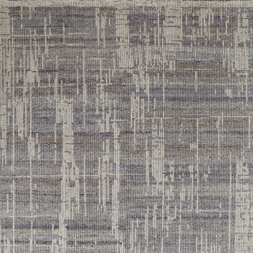 9' X 13' Gray and Ivory Wool Abstract Hand Knotted Worn Faded Area Rug