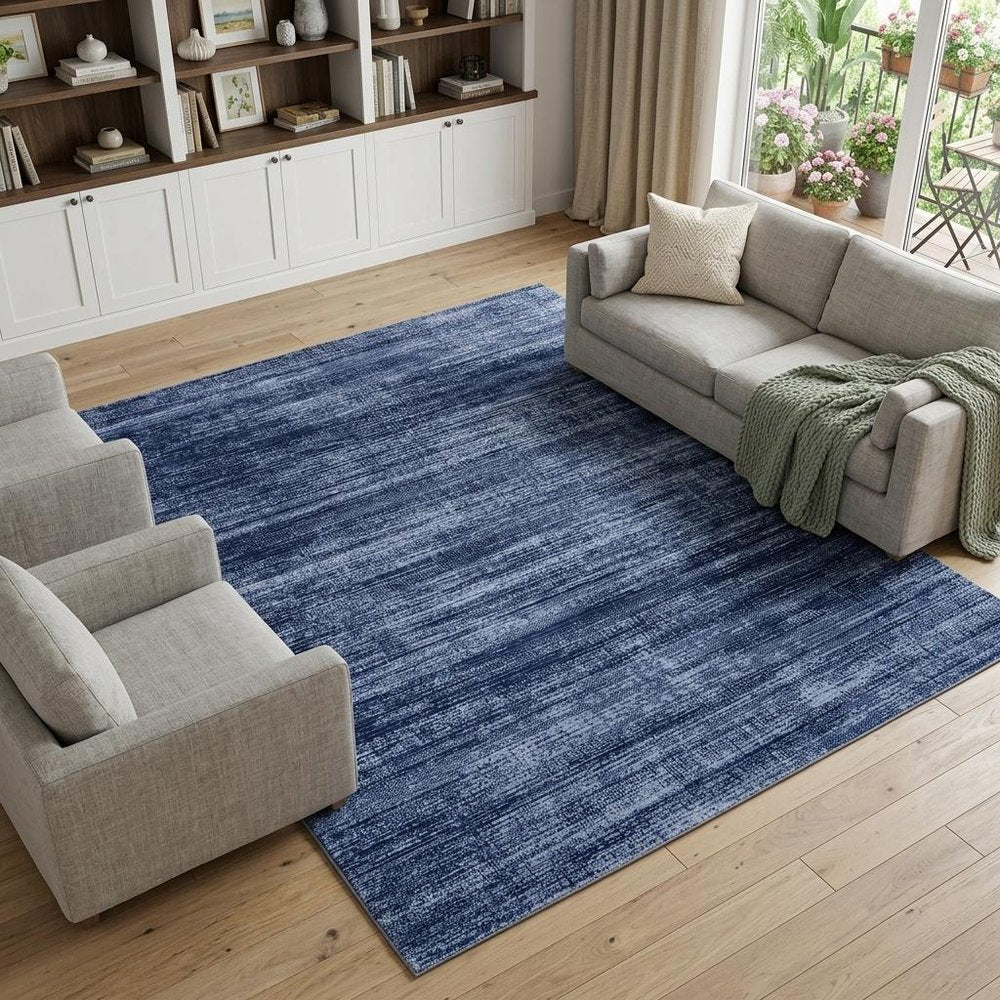 9' X 13' Blue and Gray Power Loom Area Rug
