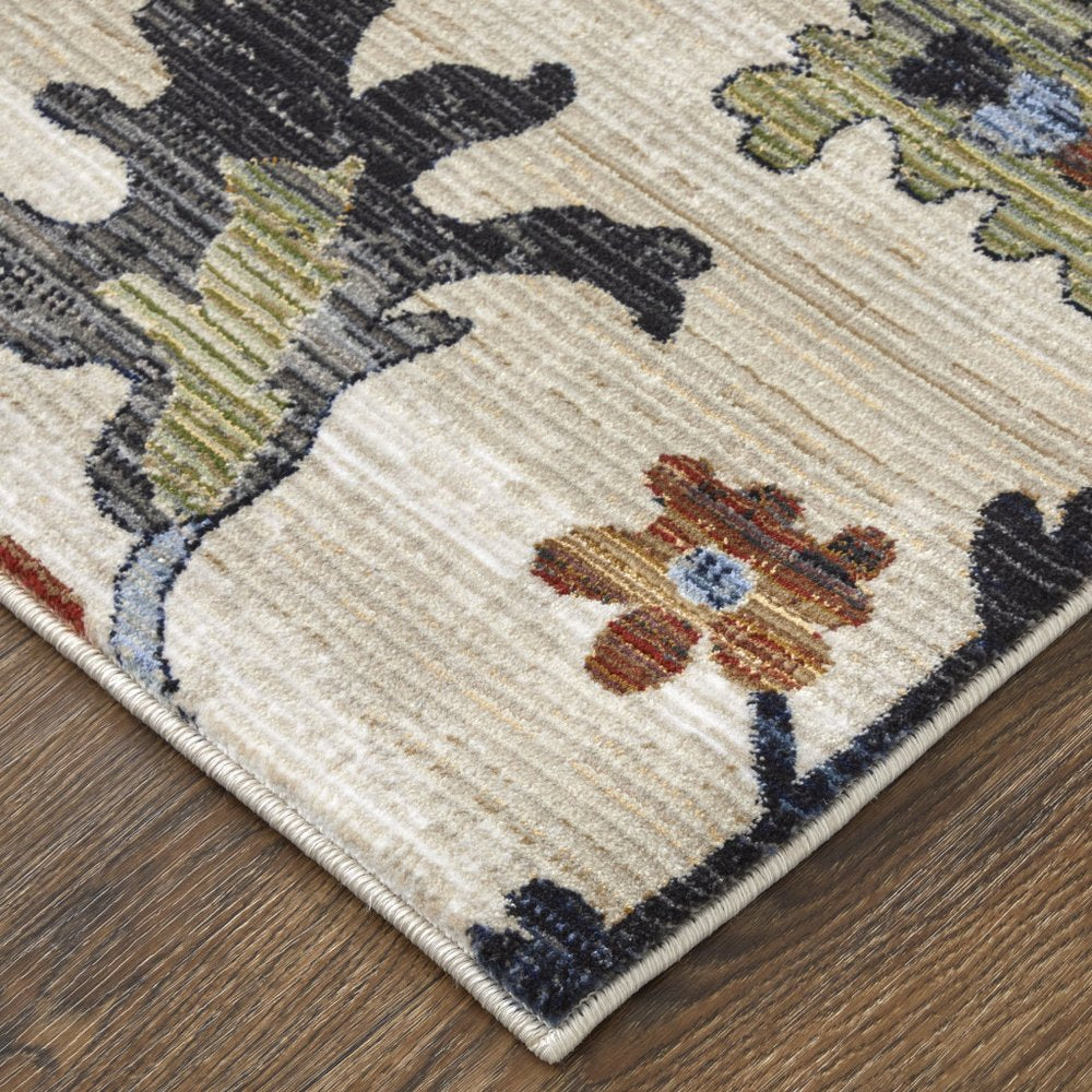 9' X 13' Ivory Red and Blue Floral Power Loom Area Rug