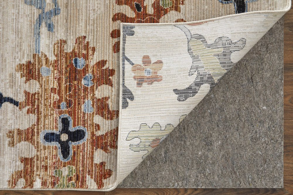 9' X 13' Ivory Red and Blue Floral Power Loom Area Rug