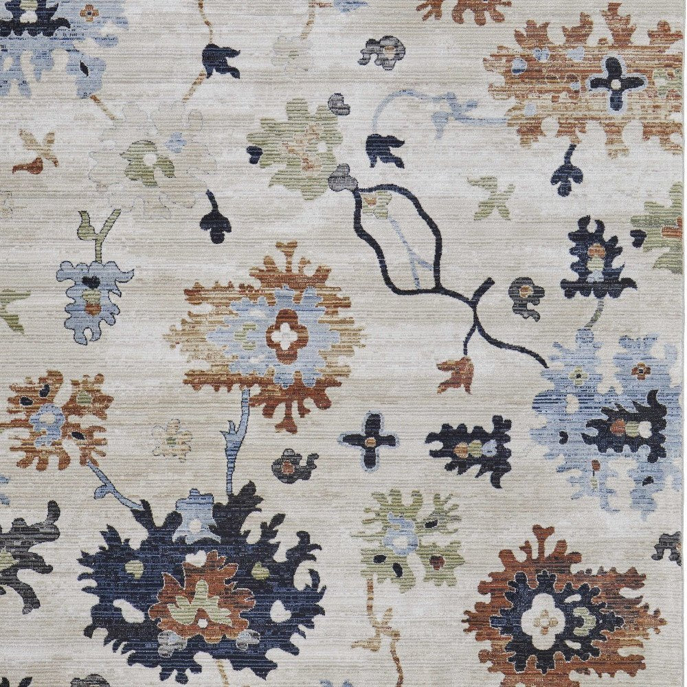 9' X 13' Ivory Red and Blue Floral Power Loom Area Rug