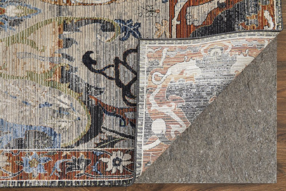 9' X 13' Gray Black and Red Ikat Power Loom Area Rug