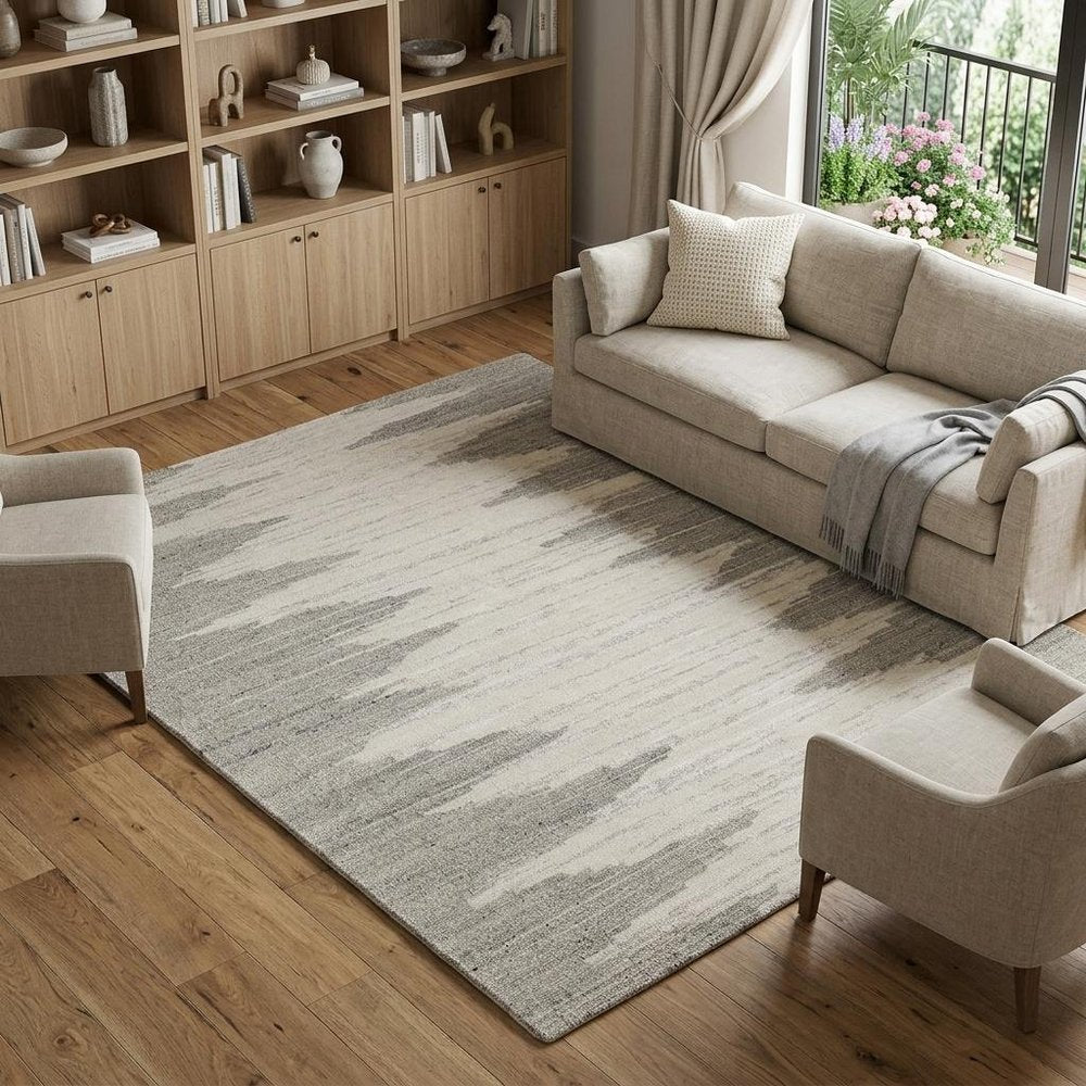 9' X 13' Gray and Ivory Ombre Hand Woven Area Rug