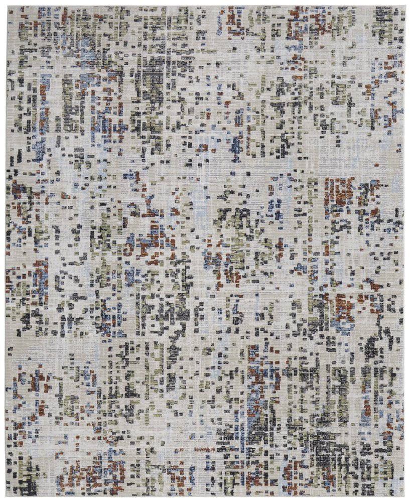 9' X 13' Ivory Green and Blue Abstract Power Loom Area Rug
