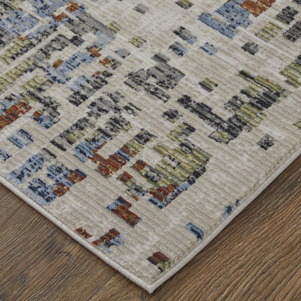 9' X 13' Ivory Green and Blue Abstract Power Loom Area Rug
