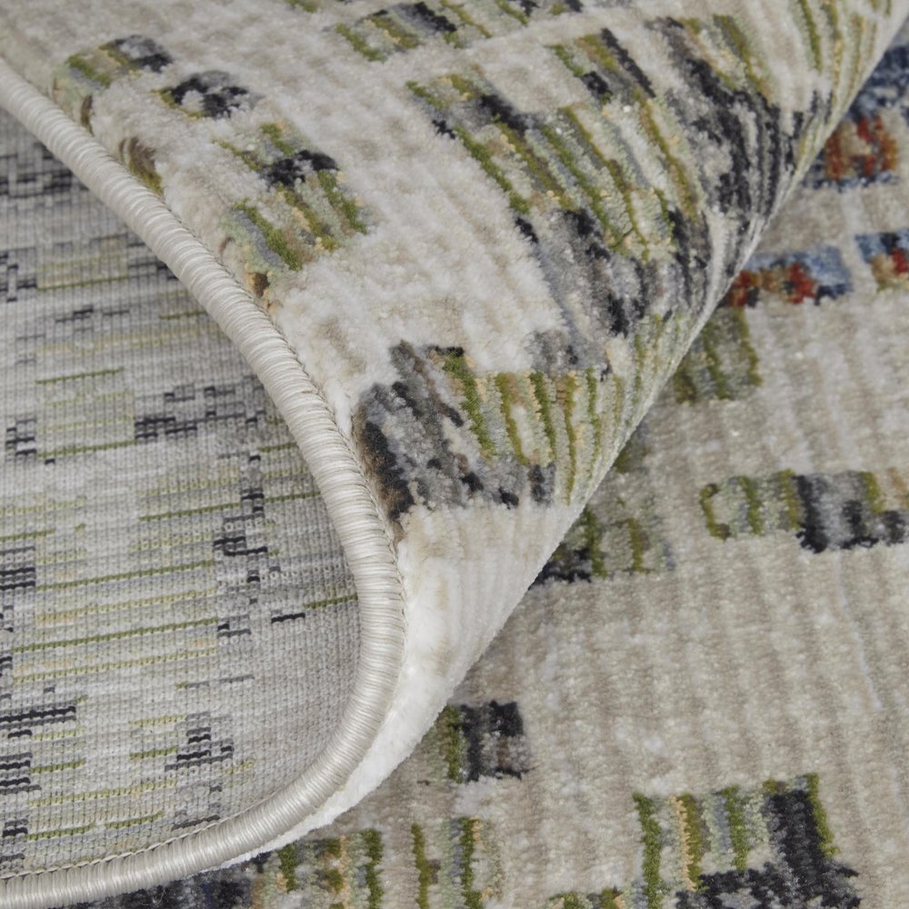9' X 13' Ivory Green and Blue Abstract Power Loom Area Rug