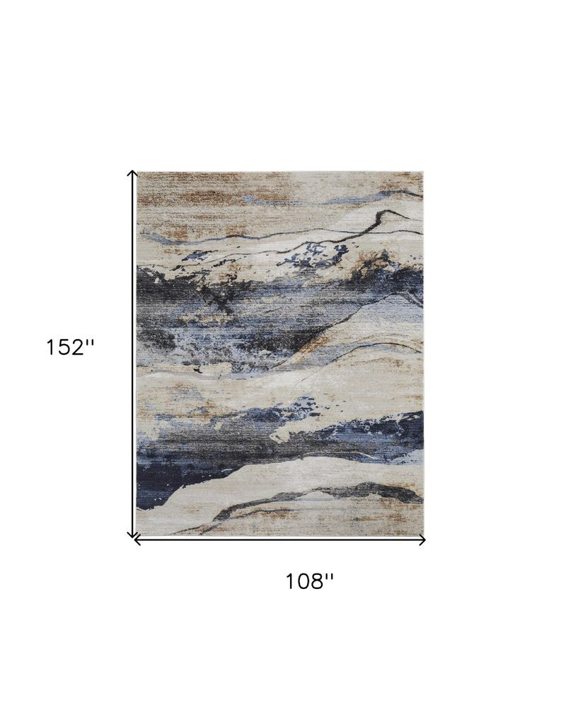 9' X 13' Blue Gray and Tan Abstract Power Loom Area Rug