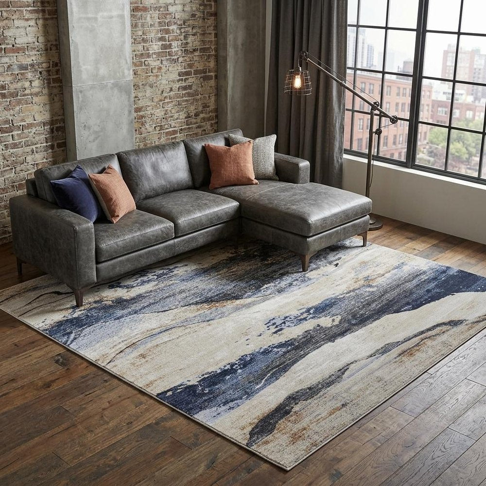 9' X 13' Blue Gray and Tan Abstract Power Loom Area Rug