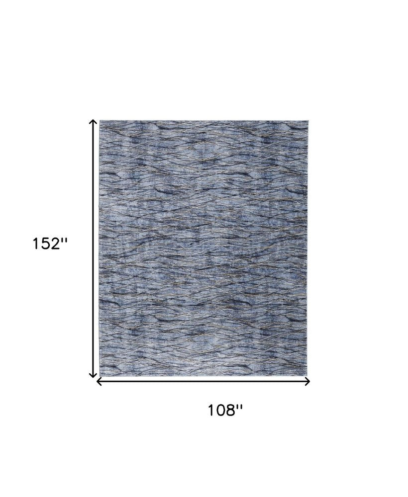 9' X 13' Blue Ivory and Tan Abstract Power Loom Area Rug