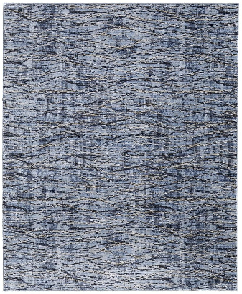9' X 13' Blue Ivory and Tan Abstract Power Loom Area Rug