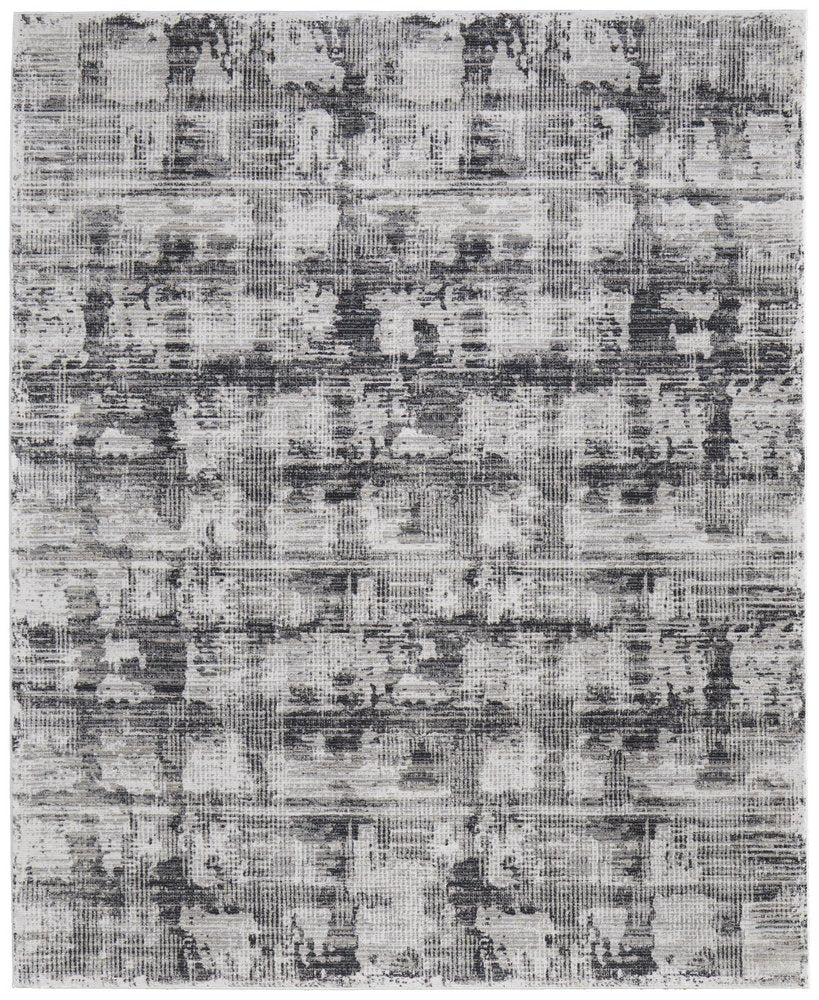 9' X 13' Gray and Ivory Abstract Power Loom Area Rug