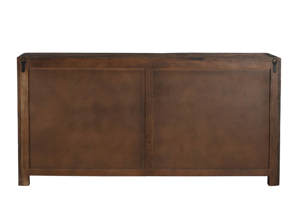 72" Dark Brown Distressed Reclaimed Wood Sideboard With Four Doors
