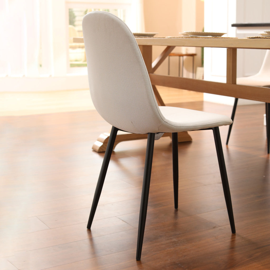 Set of Four Beige and Black Fabric and Metal Dining Side Chairs