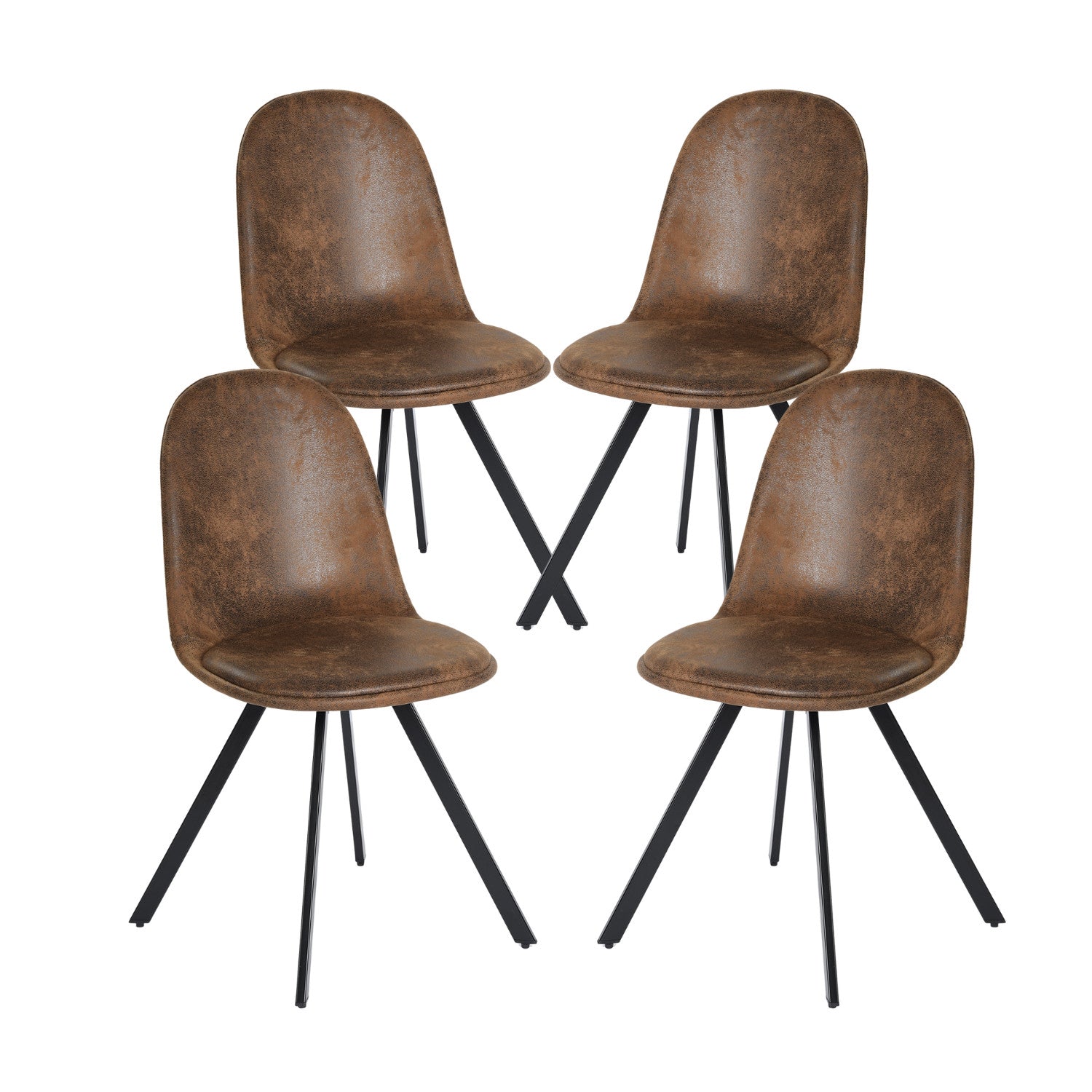 Set of Four Brown and Black Upholstered Suede Dining Side Chairs