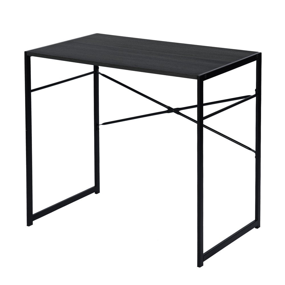 39" Brown and Black Wood and Metal H-Shape Computer Desk