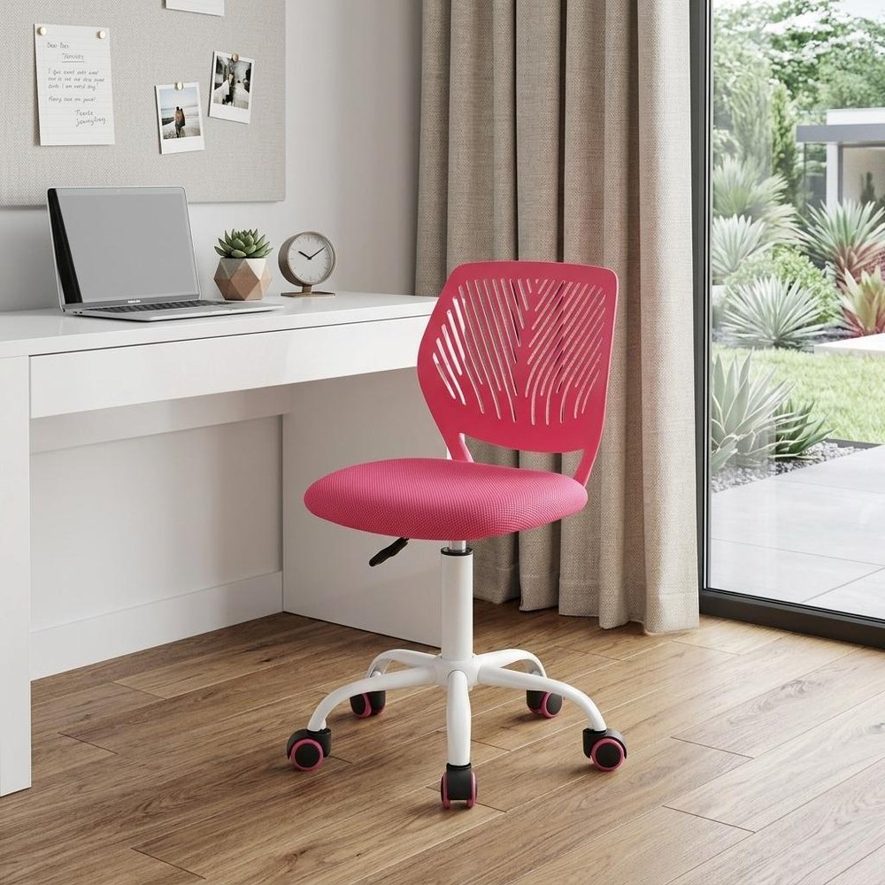 Baby Pink and White Adjustable Height Swivel Rolling Office Chair
