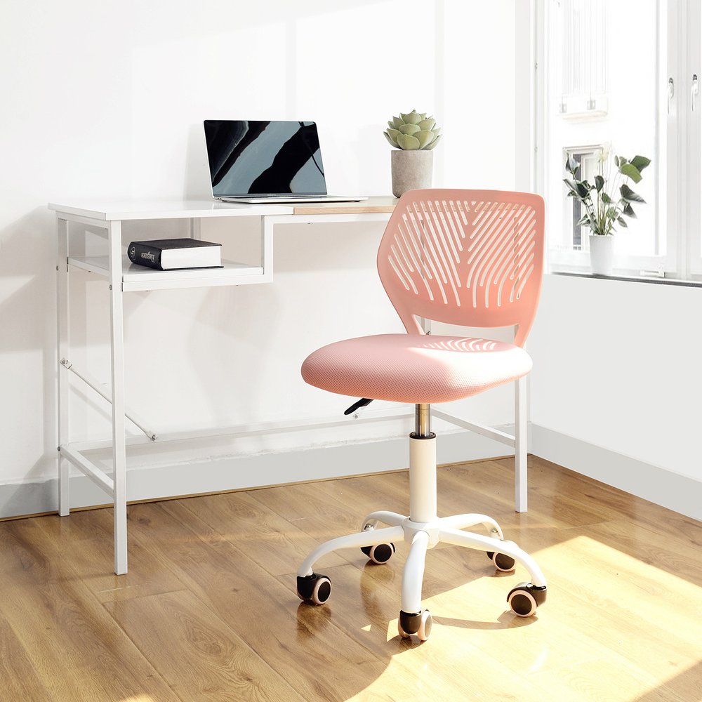 Pink and White Adjustable Height Swivel Rolling Office Chair