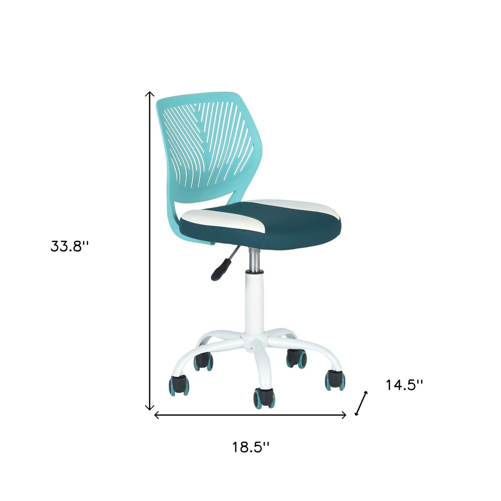 Aqua Teal Blue and White Adjustable Height Swivel Rolling Office Chair