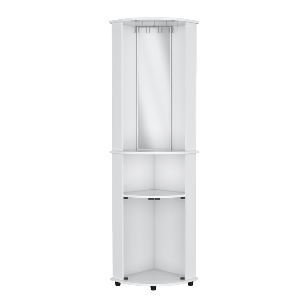 75" White Wood Corner Bar Cabinet With Three Shelves