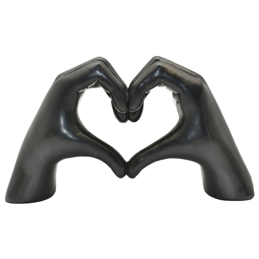 4" Black Resin Heart Hands Tabletop Sculpture