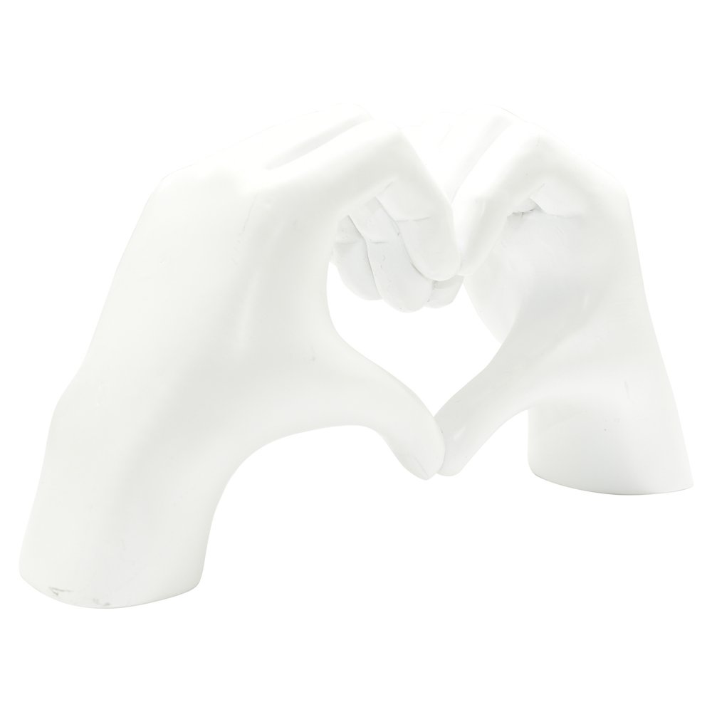 4" White Resin Heart Hands Tabletop Sculpture