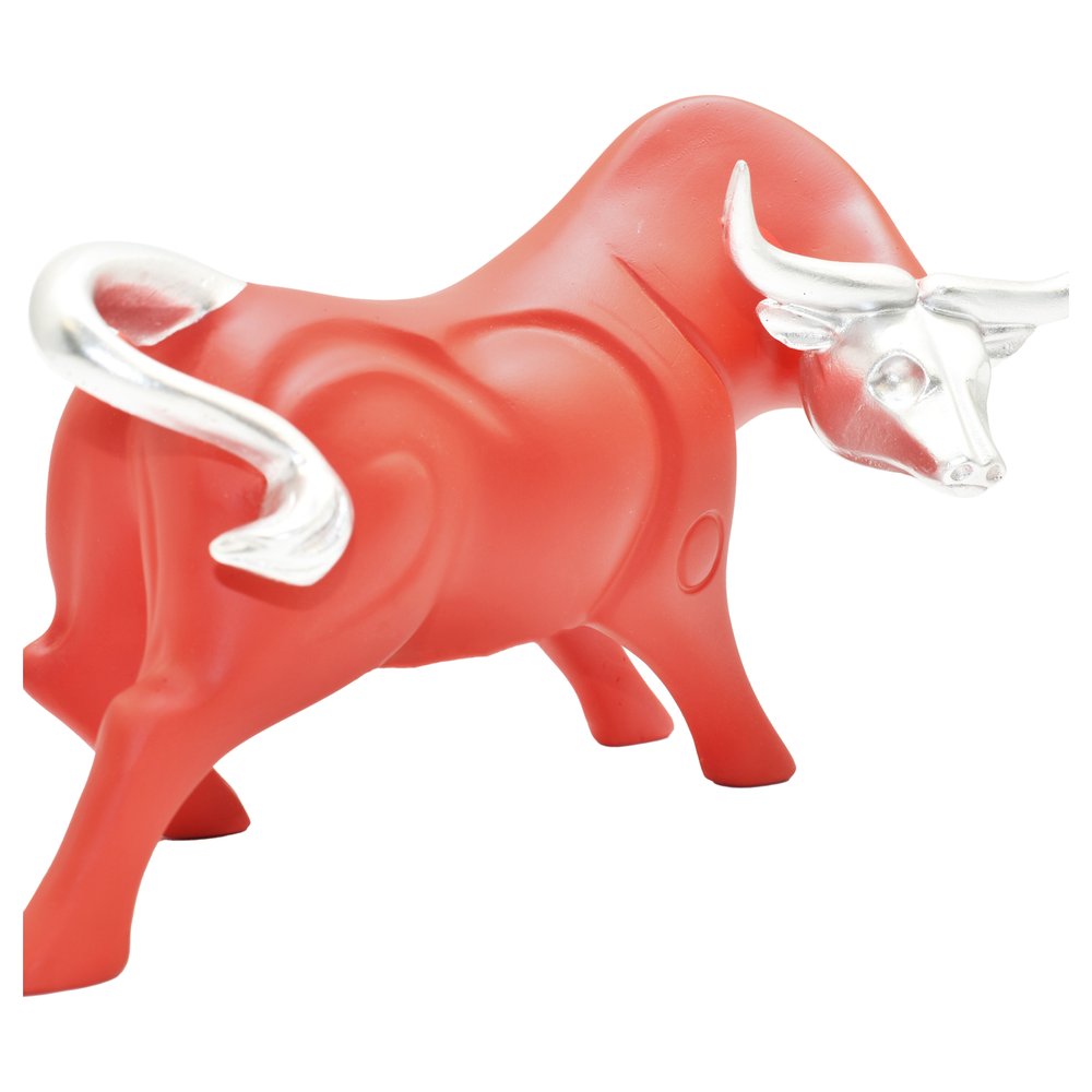 5" Red And Silver Resin Bull Tabletop Sculpture