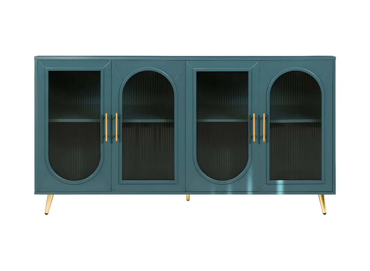 60" Teal Blue Ribbed Texture Sideboard with Four Doors