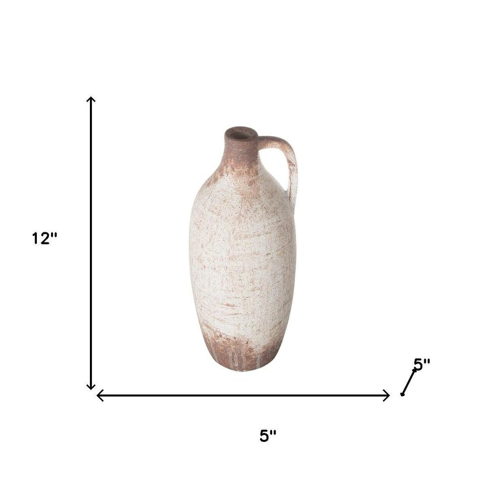 12" Brown And White Ceramic Round Jug Vase