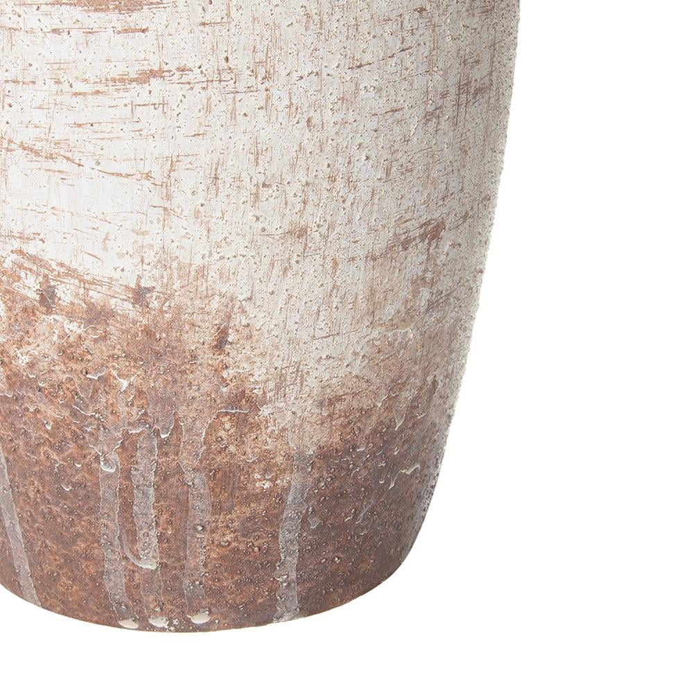 12" Brown And White Ceramic Round Jug Vase