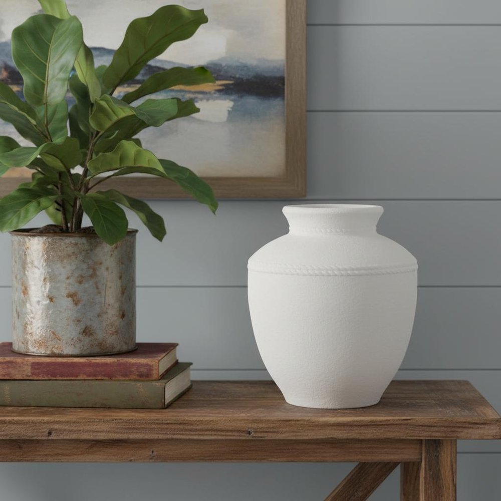 16" White Terracotta Round Jug Vase