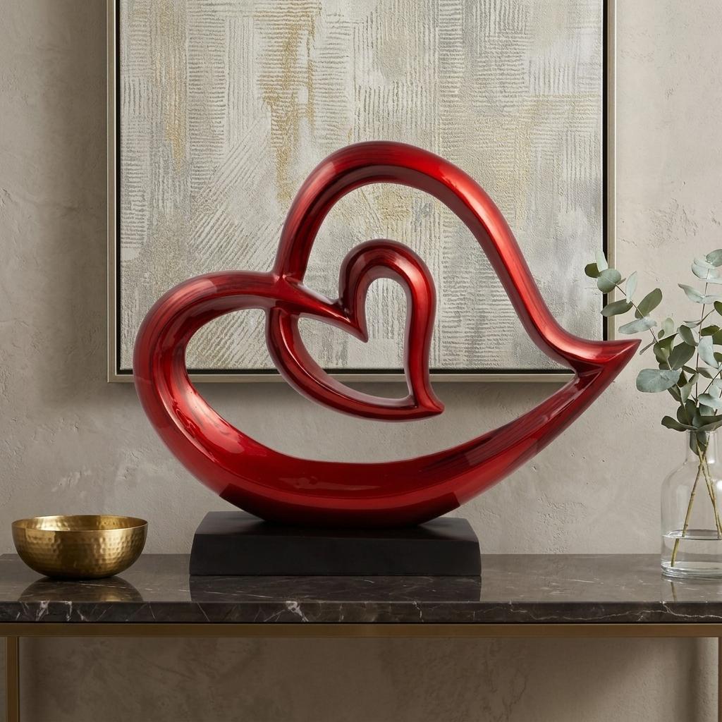 12" Red and Black Aluminum Tabletop Sculpture