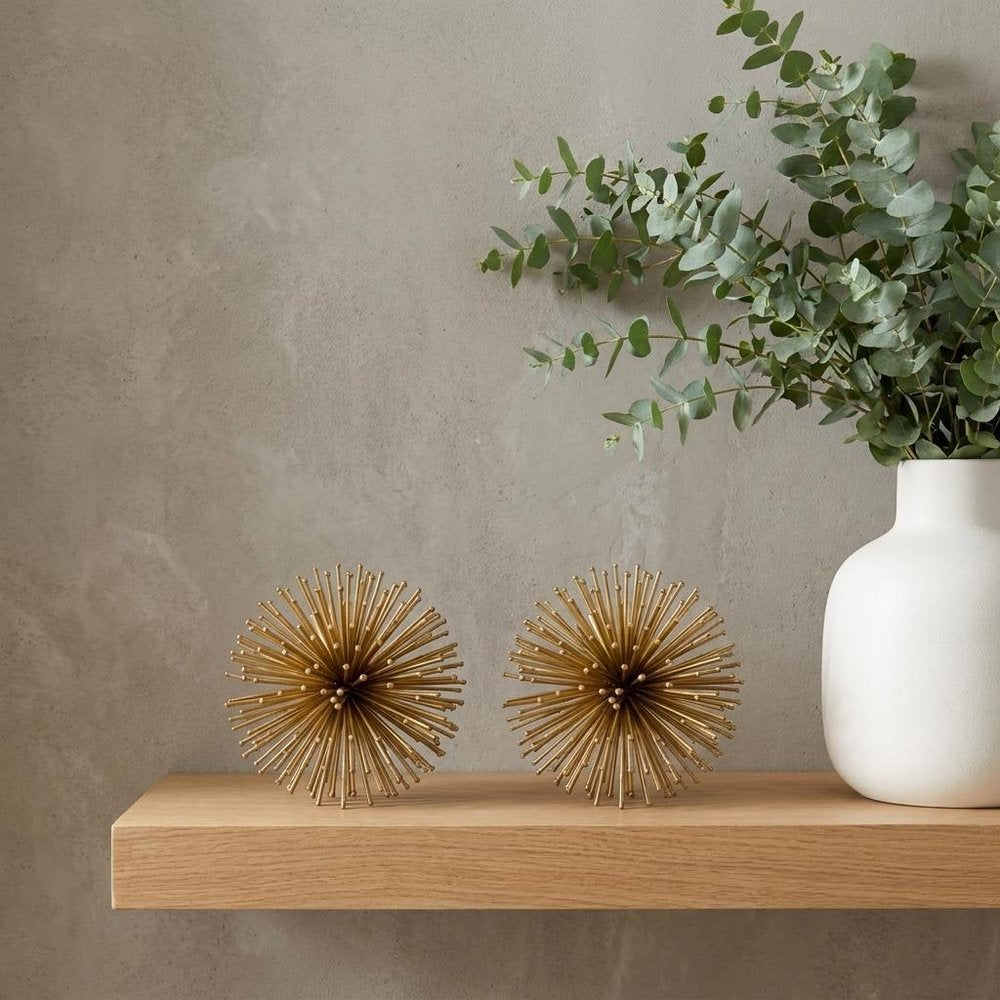 6" Gold Iron Urchin Decorative Orb Tabletop Sculpture