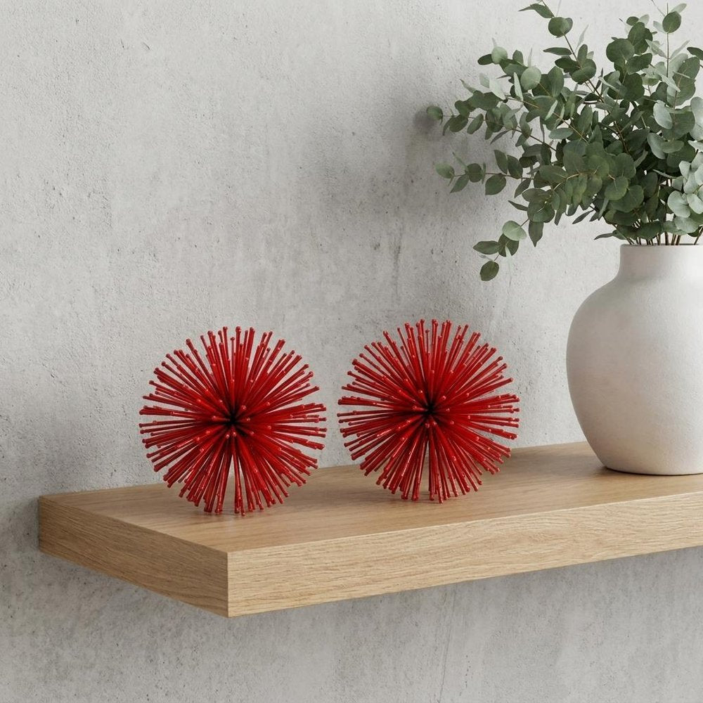 6" Red Metal Spiky Sphere