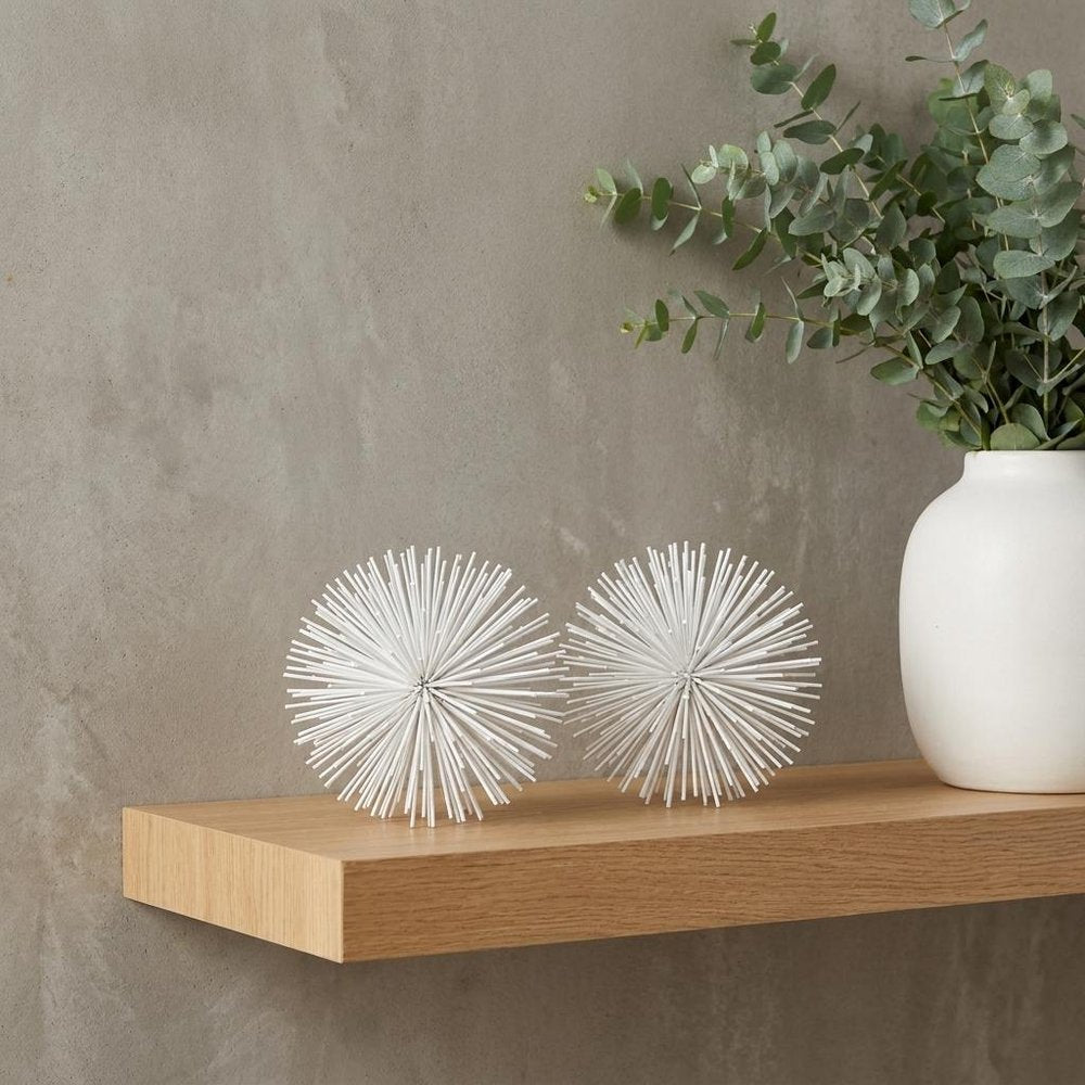 10" White Iron Decorative Orb Tabletop Sculpture