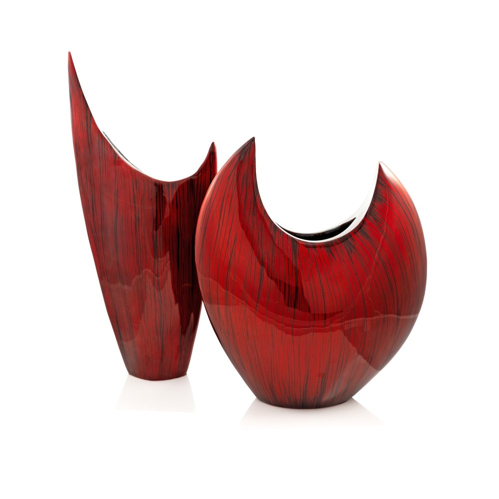 14" Red Striped Aluminum Table Vase