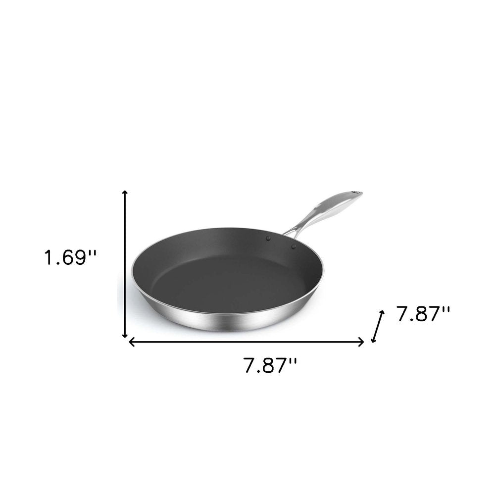 8" Black And Silver Stainless Steel Frying Pan