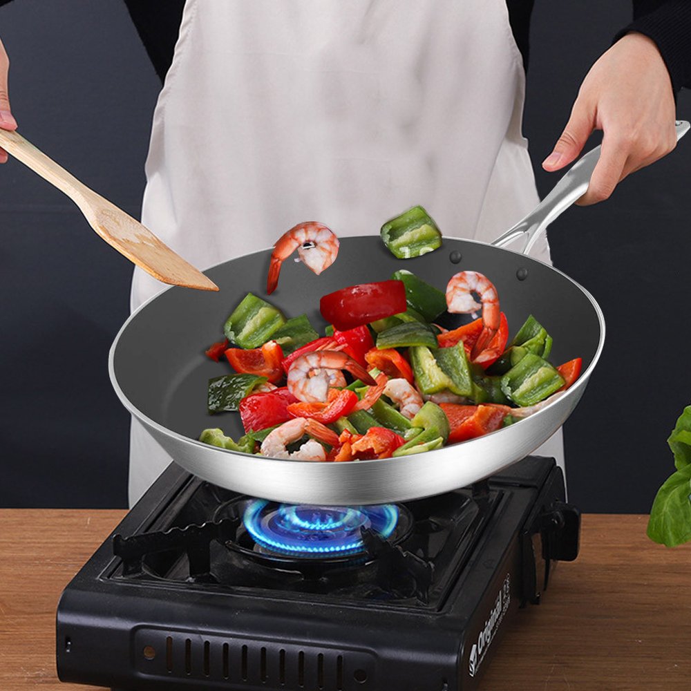 8" Black And Silver Stainless Steel Frying Pan