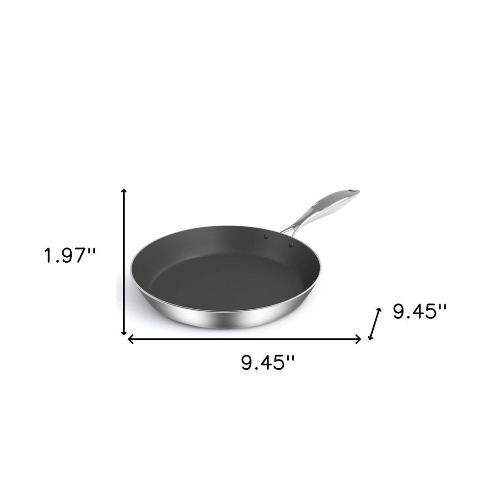 9" Black And Silver Stainless Steel Frying Pan