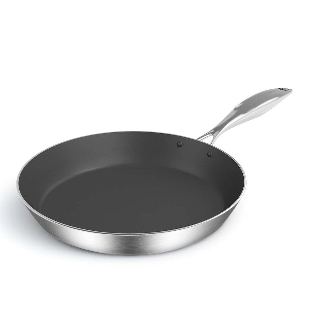 13" Black And Silver Stainless Steel Frying Pan
