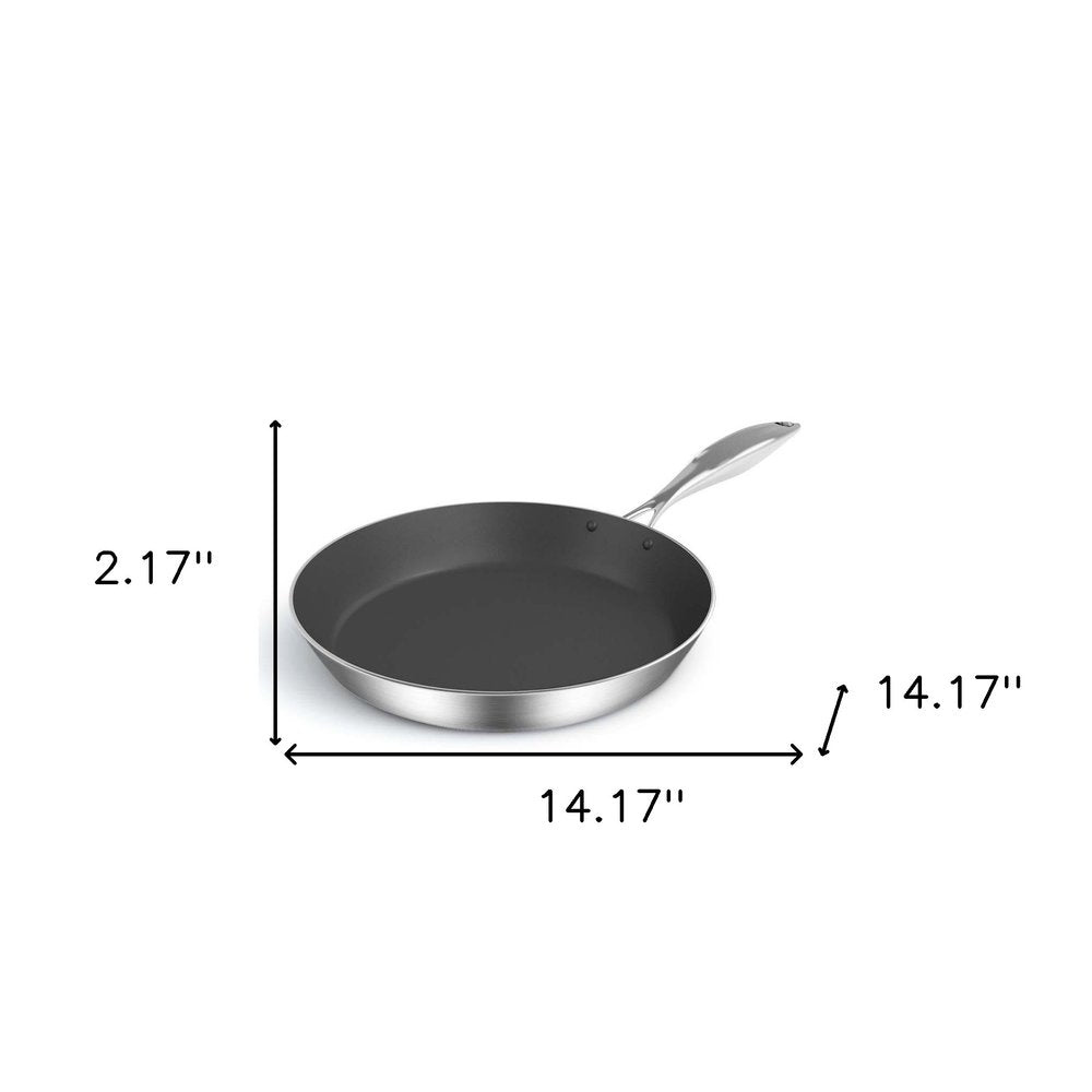 14" Black And Silver Stainless Steel Frying Pan