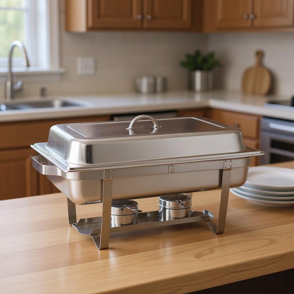 9" Silver Stainless Steel Chafing Dish With Stand
