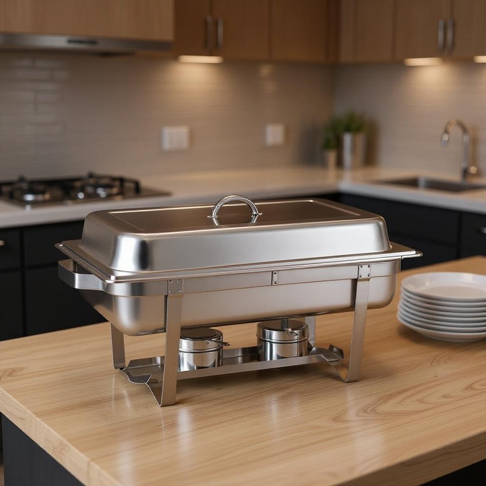 9" Silver Stainless Steel Chafing Dish With Stand
